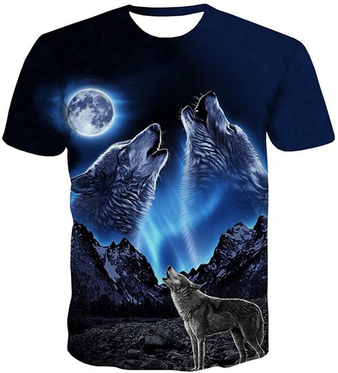 QCIV Wolf Shirts for Men Women 3D Print Wolves Animal Unisex Short Sleeve Tee