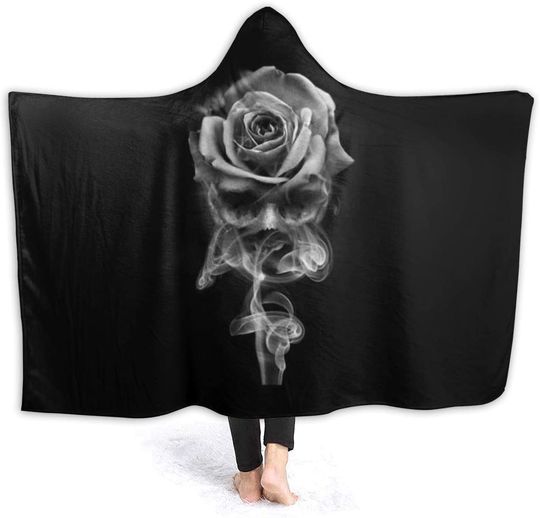 Hooded Blanket Skull Rose Flannel Wearable Throw Cape