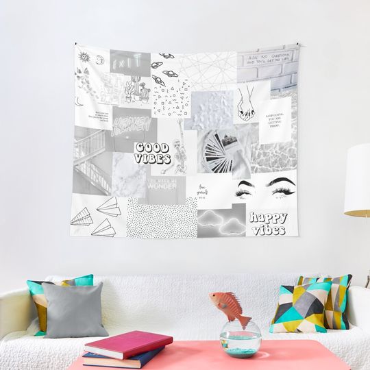 white aesthetic collage Tapestry