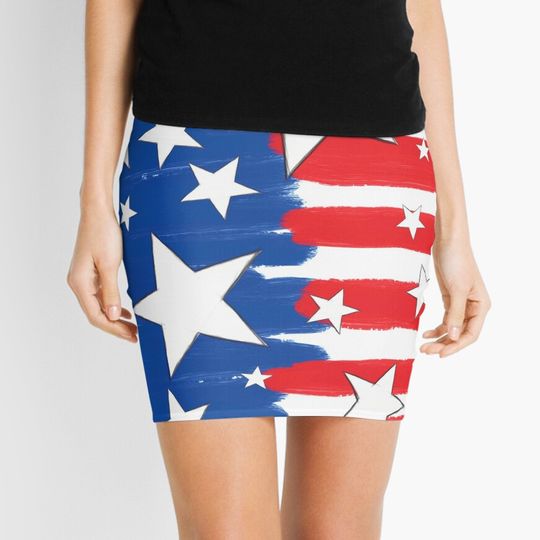 Brushed Styled Red White Blue and Stars Mini Skirt