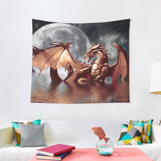Dragon Moon Fantasy Art Design Tapestry