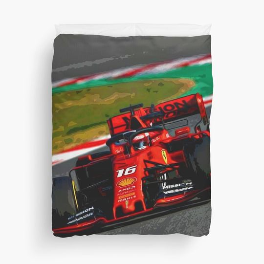 Charles Leclerc racing his Formula 1 car Duvet Cover