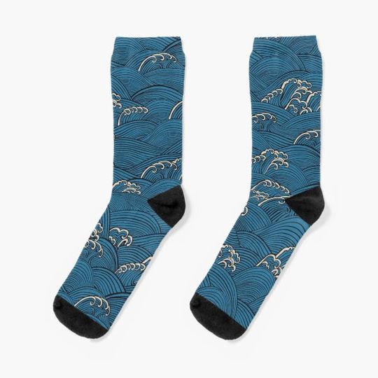 Ocean Sea Waves {Blue} Socks