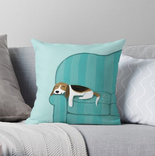 Happy Couch Dog | Cute Beagle Throw Pillow