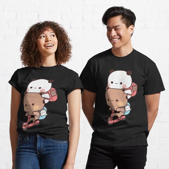 Panda And Brownie Bear Couple Bike riding T-Shirt