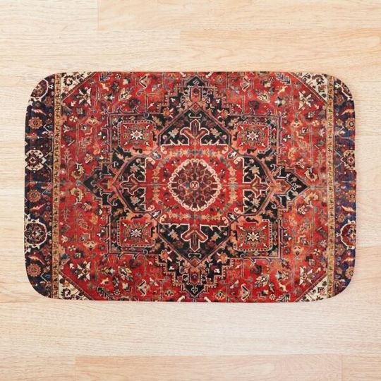 Heriz Antique Vintage Boho Persian Carpet Print Bath Mat