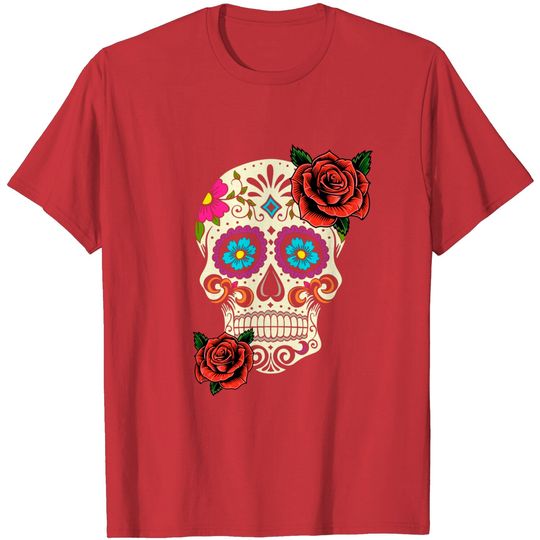 Dia De Los Muertos Floral Sugar Skull Tshirts For Women Girl T-Shirt