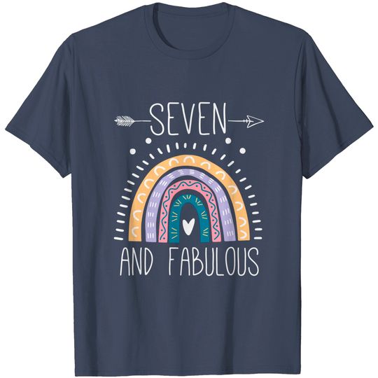 Seven And Fabulous 7th Birthday Gifts 7 Year Girls Rainbow T-Shirt