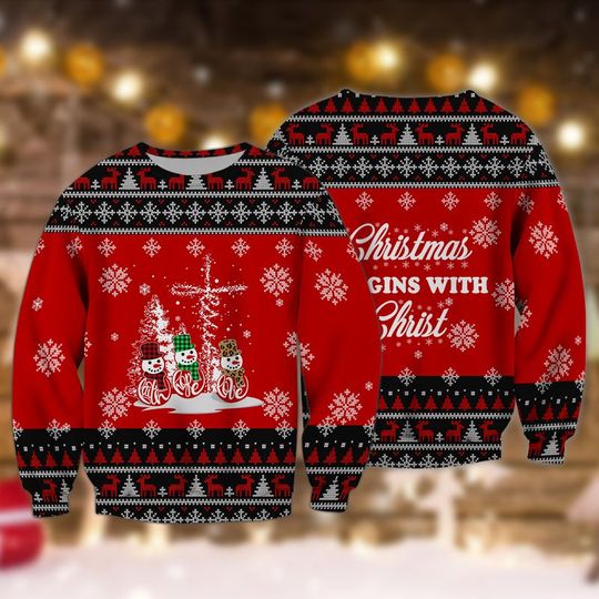 Christmas Begins With Christ 3D Ugly Christmas Sweatshirt