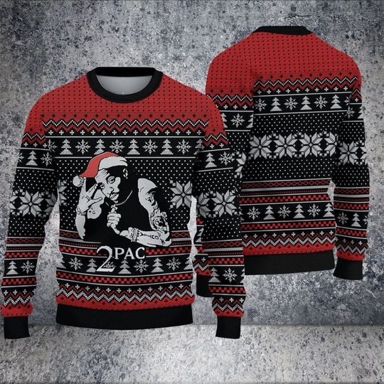 2 PAC Rapper 3D Ugly Christmas Sweatshirt