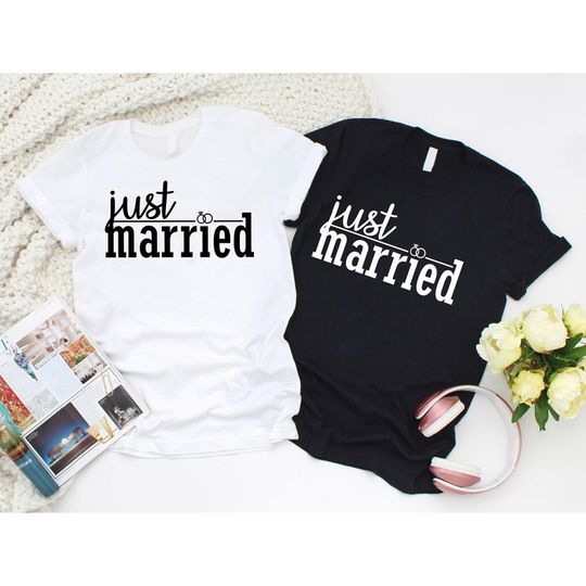 Just Married Wife And Husband Couple Honeymoon Matching T Shirt
