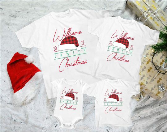 Personalized Family Matching Santa Hat Christmas T Shirt